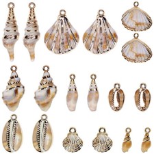 18PCS Shell Charms Beach Seashell Conch Cowrie Shells Charm Summer Ocean Pend...