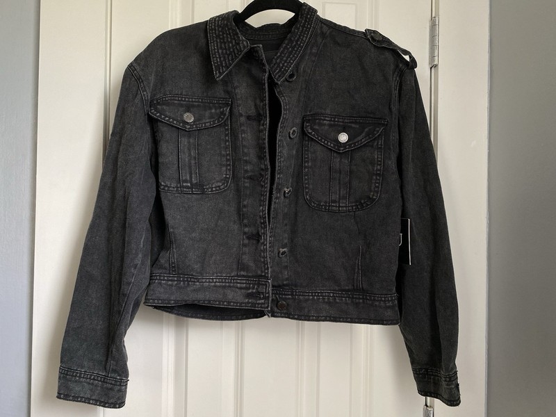 BBJ Boom Boom Jeans Black Denim Jean Jacket Womens Juniors  Size Large NWT