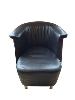 Leder Clubsessel Schwarz Design Sessel Silberfüße Vintage Loungesessel