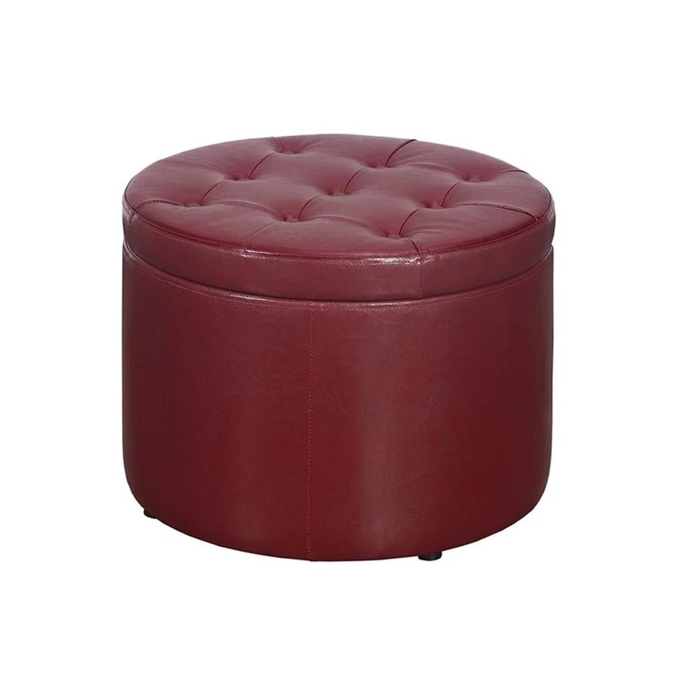 Convenience Concepts Designs4Comfort Round Shoe Ottoman in Red Fabric - Image 3 of 4