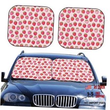 2 Piece Car Windshield Sun Shade Pink Print Sunshades Medium Cute Strawberry
