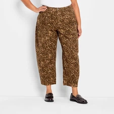 Women's Mid-Rise Barrel Leg Jeans - Future Collective Brown Leopard Print 22