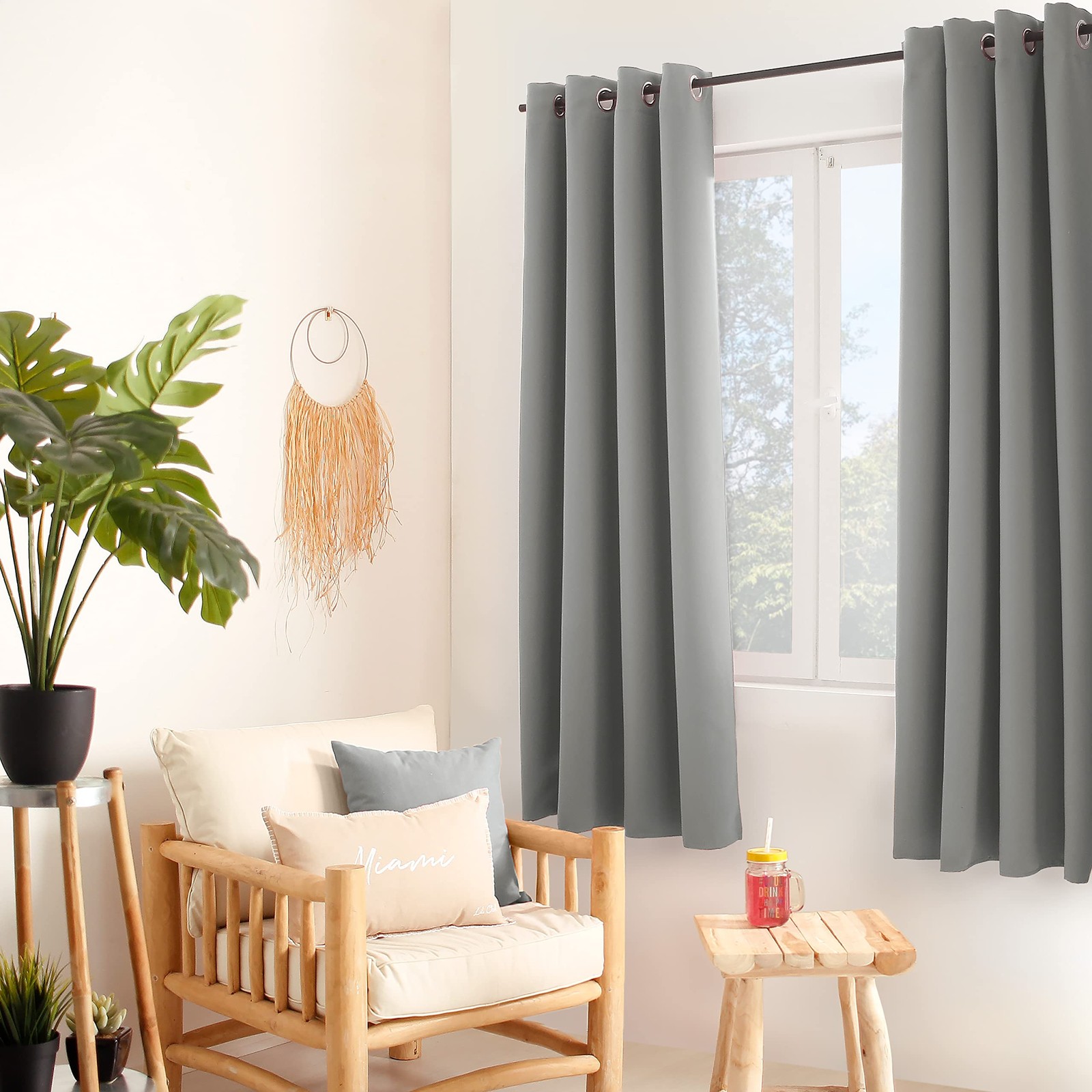 Rideau thermique anti-chaleur gris clair occultant pour chambre