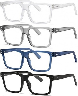 Oversized Reading Glasses for Men - 4 Pack Classic Square Large TR Frame Readers