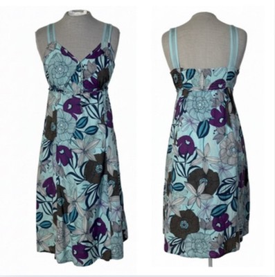Esprit Blue Purple Floral Tank Sleeveless Dress Women s Size 8 V-Neck Cotton