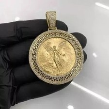 2 Ct Round Cut Real Moissanite Medallion Men's Pendant 14K Yellow Gold Plated