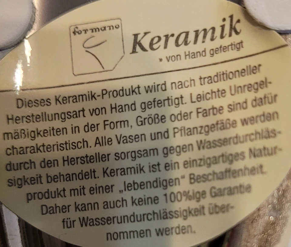 Vase Keramik weiss-rosa oval formano Öffnung 7/4 cm oval H. 13cm B. 20cm - Bild 2 von 3
