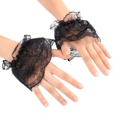 Lace Gloves White Wrist Sleeve,Hand Sleeve Lace Elastic Bracelet Short Black