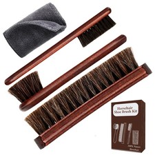 4Piece 100 Horse Hair Shoe Brush Kit for Leather Care   Professional