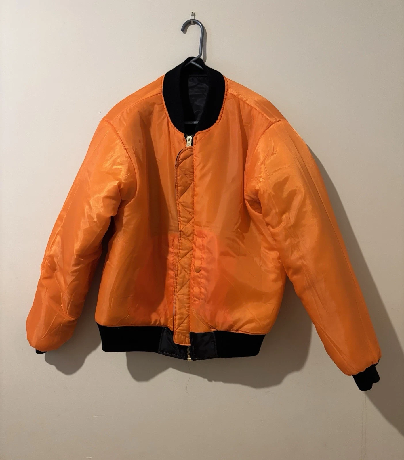 Rothco Men's MA-1 Reversible Bomber Jacket Black/Orange Full Zip Satin Nylon XL - product detail image 7