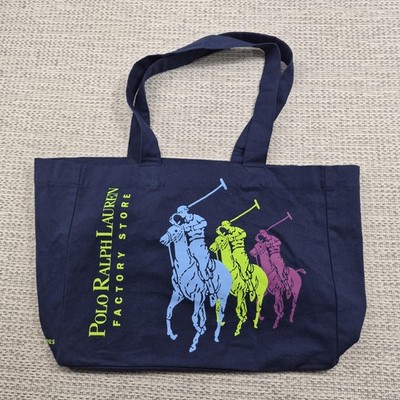 Polo Ralph Lauren Tote Bag Womens Large Blue Cotton Polo Graphic Horse