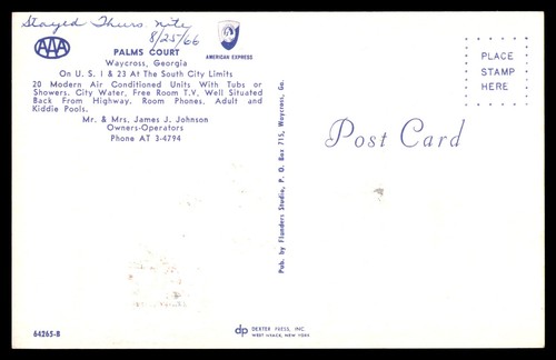 Postkarte Palms Court Motel Schwimmbadblick, Waycross, Georgia - Bild 2 von 2