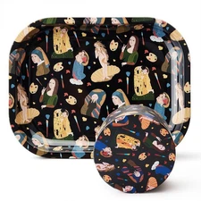 Funny Art Printing Rolling Tray Set with Grinder, Metal Rolling Tray Combo Kit