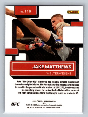 2023 Donruss Optic UFC #116 Jake Matthews - Picture 2 of 2