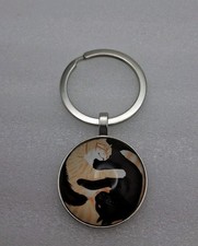 Orange  Black Cat Yin Yang Keychain Key Ring Purse Handbag Car Charm Backpack