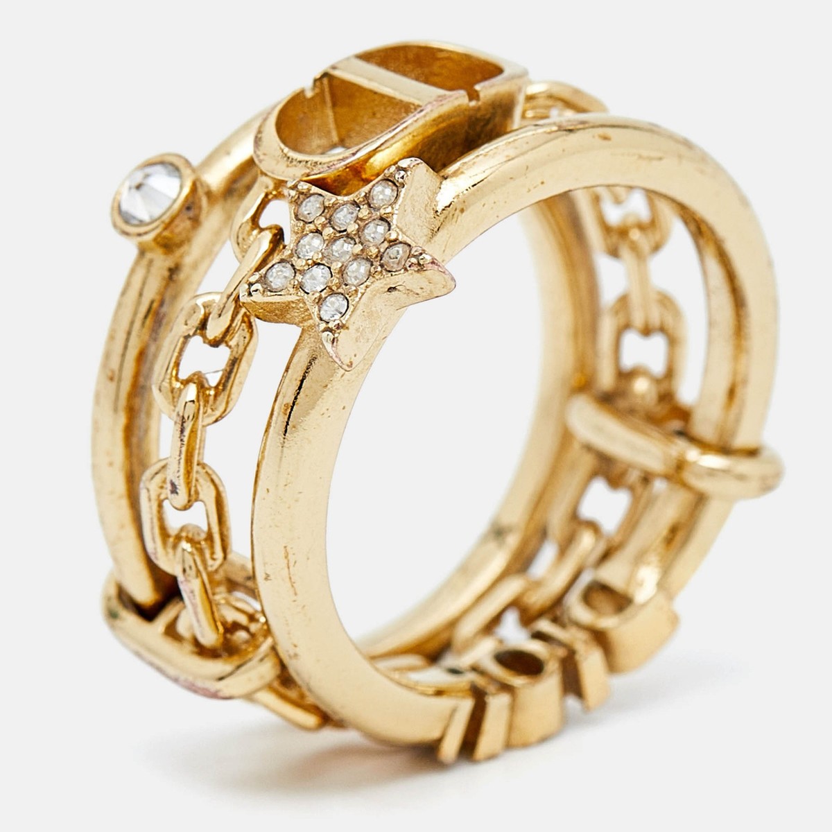 Dior CD Crystals Gold Tone Logo Triple Ring Size 54 | eBay