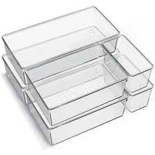 6 Pack Large Clear Plastic Drawer Organizer Trays, Acrylic Kitchen Drawer Org...
