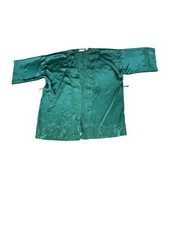 Victoria  s Secret Vintage Satin Robe One Size Green Teal Floral Jacquard Trim