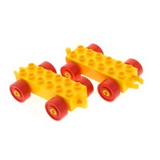 2x Lego Duplo Trailer B-Stock Worn 2x6 Yellow Tyres Red with Bridge 2312c02
