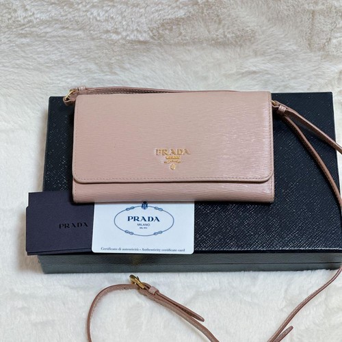 PRADA Shoulder Wallet Pink Long Wallet Excellent Condition From Japan