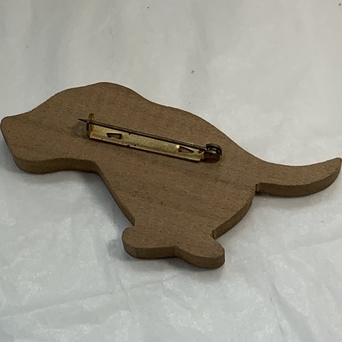 Vintage Handcrafted Carved Wood Running Happy Dog Pin Brooch Hand Painted - Picture 3 of 5