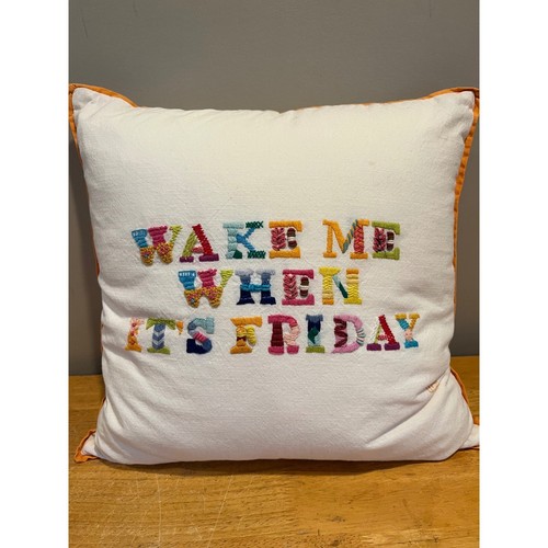 Yolanda Andrés Anthropologie Embroidered Pillow Wake Me When It's Friday Throw
