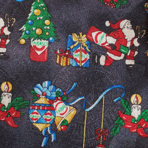 TABASCO PEPPER SAUCE ~ MENS CHRISTMAS TIE ~ SANTA ORNAMENTS BELLS WREATH ~ 57" - Picture 1 of 3