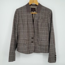 Great Plains Brown Check Tweed Wool Blend Blazer Size M