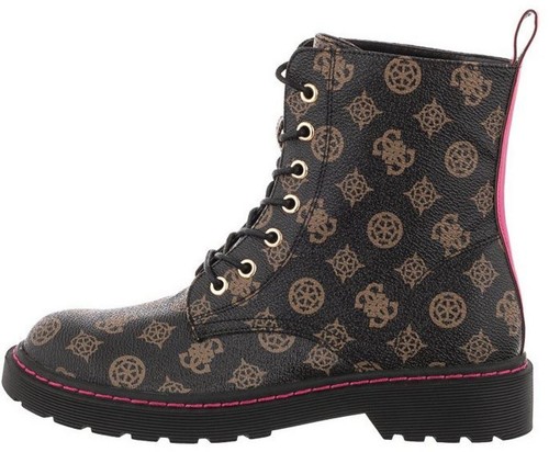 Guess Rambo Brown Pink 4G Logo Leather Womens Combat Boots - Picture 3 of 7