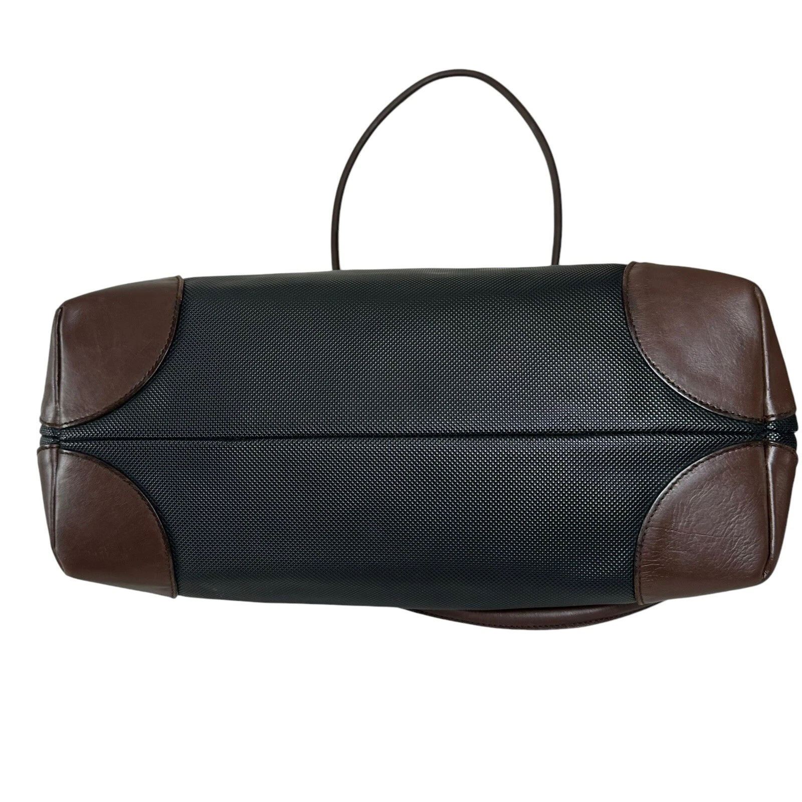 Borsa a mano vintage Bottega Veneta in pelle rivestita in tela nera marrone