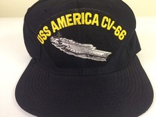 USS America CV-66 Carrier Navy Hat Baseball Cap Dark Blue USA Made Snap Back EUC