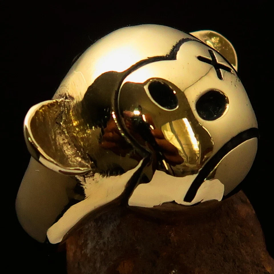 ANILLO DE MOTOCICLISTA DE JUGUETE PARA HOMBRES CARA DE OSO DE PELUCHE TRISTE CON OJO X TALLA 10 - LATÓN MACIZO Foto 3 de 4