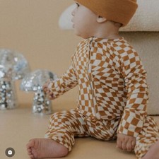 Brixton Phoenix NWT Baby Wavy Checkered Bamboo Zipper Romper Size 6-12 Months