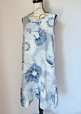 VASNA Made in Italy Linen Floral Lagenlook Shift Dress Sleeveless Blue Sz.M