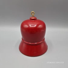 Vintage Primitive Handmade Wood Red Bell 4" Tall, Christmas Ornament, Hanging