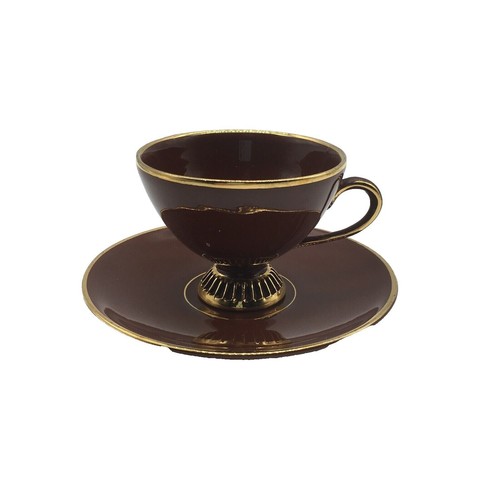 Unbranded Burgundy 3oz Tea Cup Saucer Set Gold Trim Pedestal Style Porcelain VTG - Picture 2 of 12