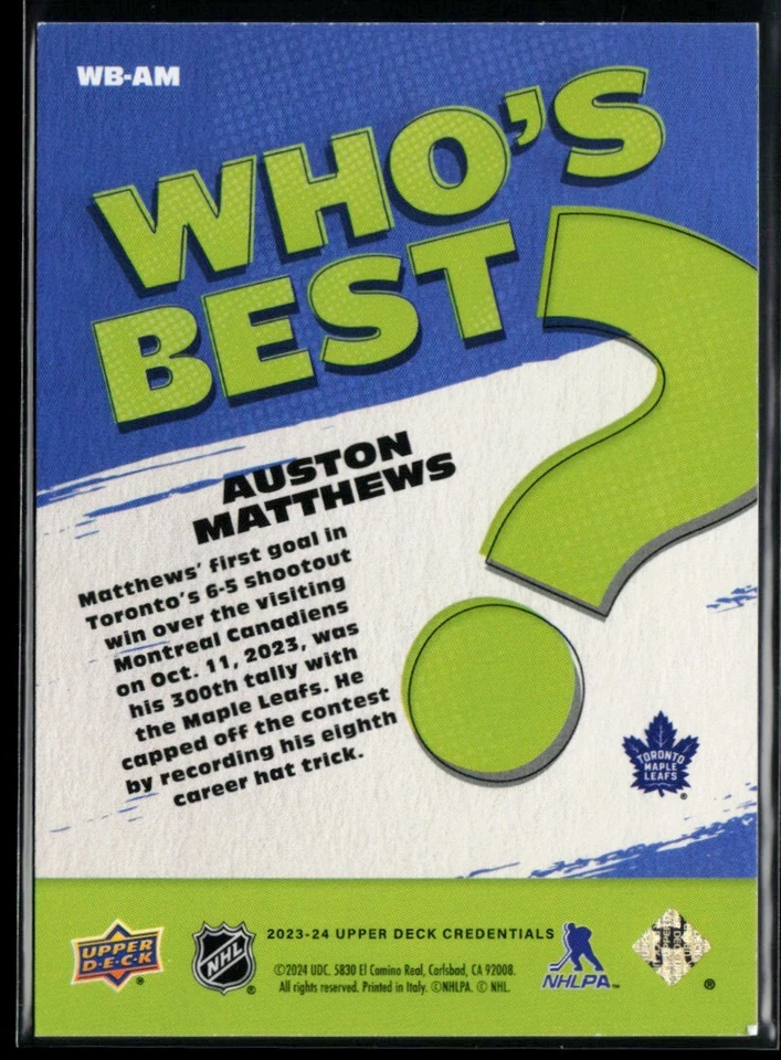 2023-24 Upper Deck Credentials Who's Best #WB-AM Auston Matthews - Image 2 of 2