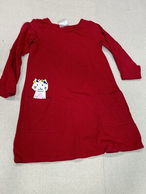 Hanna Andersson Pocket Peek Art Hippy Kitty Cat Dress Girl's 6-7 Euro 120     A3