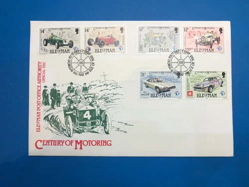 ISLE OF MAN - 1985 CENTENARY OF MOTORING FIRST DAY COVER SG 290-295
