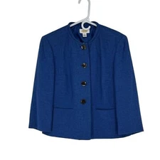 Talbots Size 10 Blue Textured Cotton/Rayon Lined (Polyester) Button Front Blazer