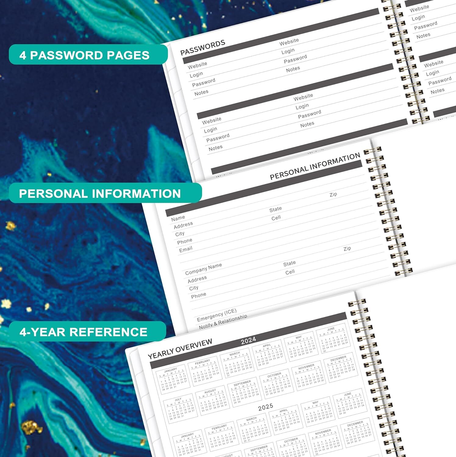 5 Year Monthly Planner 2024-2029 - 9x11 Calendar With Pockets, Polypropylene Cover, Green - View #2