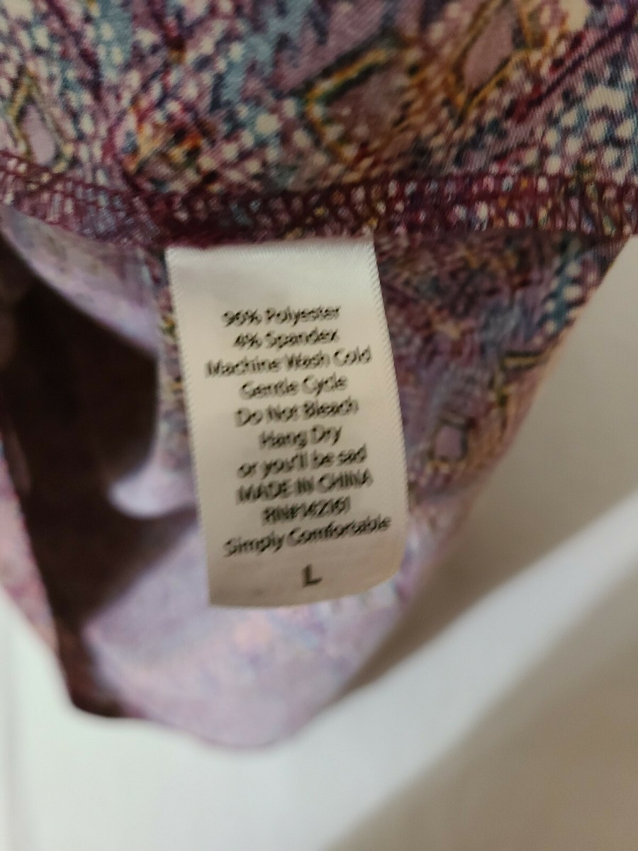 LuLaRoe Irma Top Sz L Fuchsia/Blue/Yellow Geometric Diamond Print