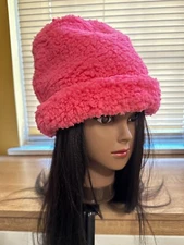 Handmade Hot Pink Sherpa Winter Knit Soft Fluffy Beanie Hat