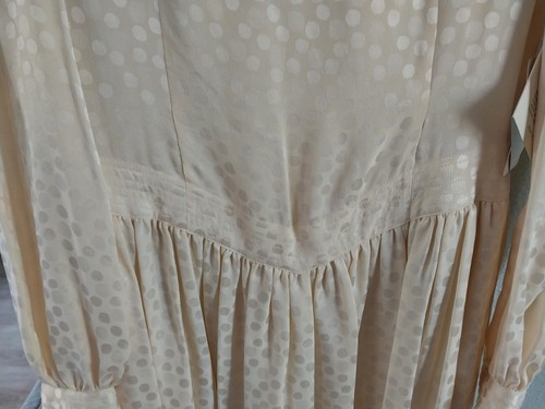 Vtg Jack Mulqueen Size 8 Silk Puff Long Sleeve Midi Dress Victorian Ivory Modest - Picture 9 of 14