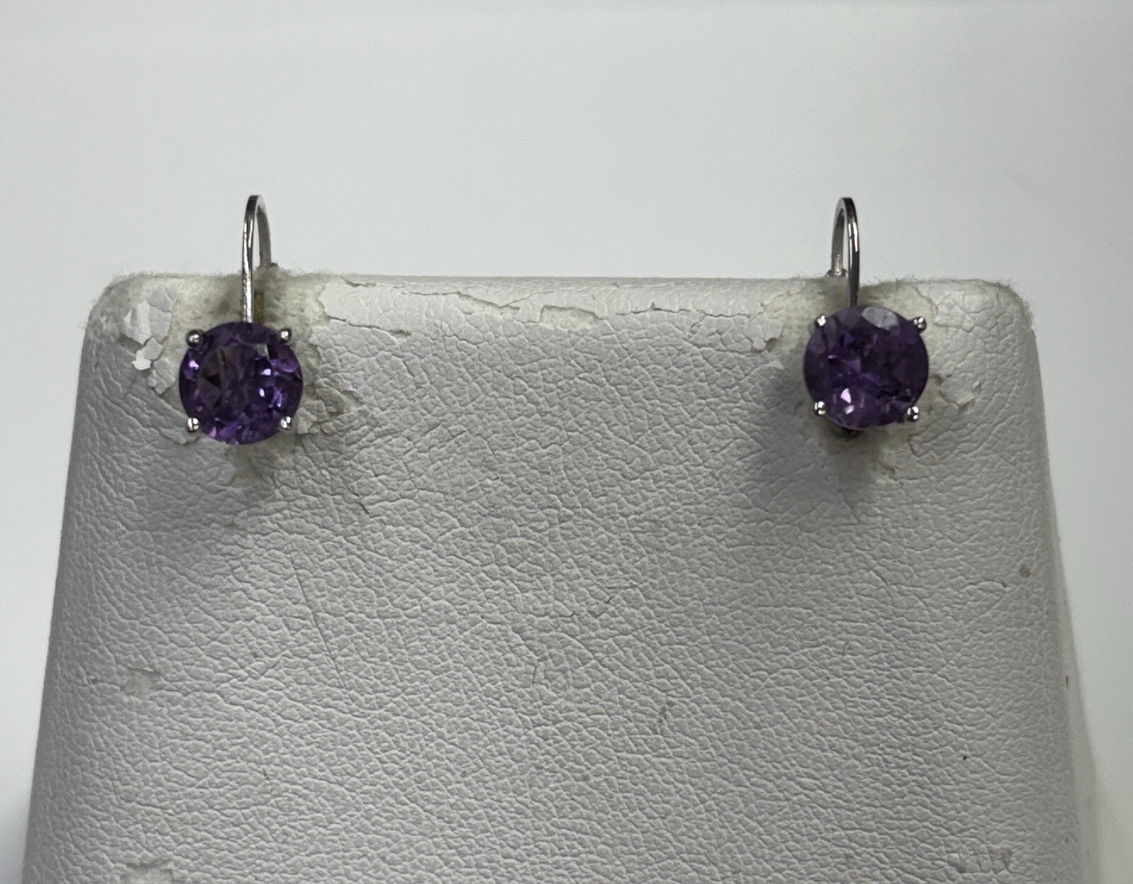 Sterling Silver Round Amethyst Dangle Earrings 3c… - image 2