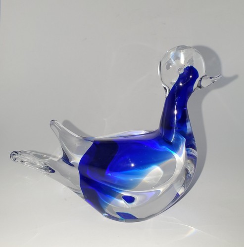 MURANO Glass Blue SITTING DUCK Figurine, 1960s Era, Original Label, Excellent! - Picture 2 of 7