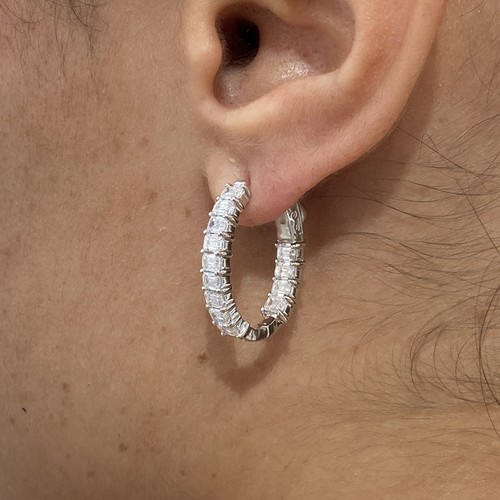 14k White Gold Hoop Earrings 2.96 CT F/VS Emerald Lab Created Diamond - Picture 5 of 9
