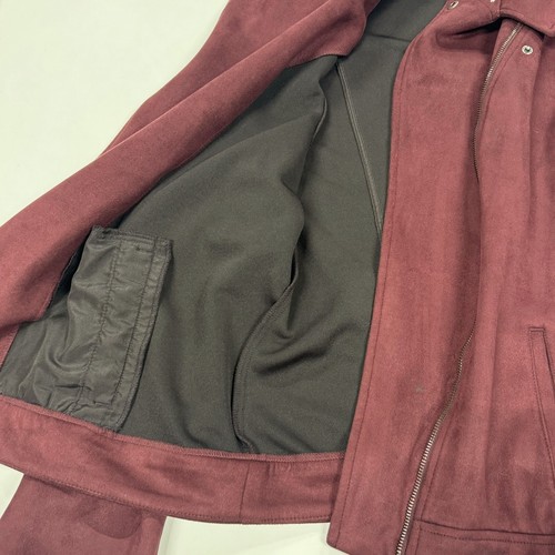 Old Navy Biker Jacket Women's 2XLT Burgundy Suede Stretch Zipper Cuff Pockets - Picture 5 of 8