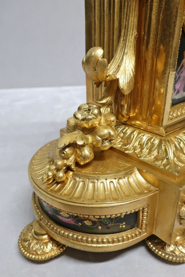 Antique Mantel Clock French Bronze Gilt & Porcelain by Japy Fils
