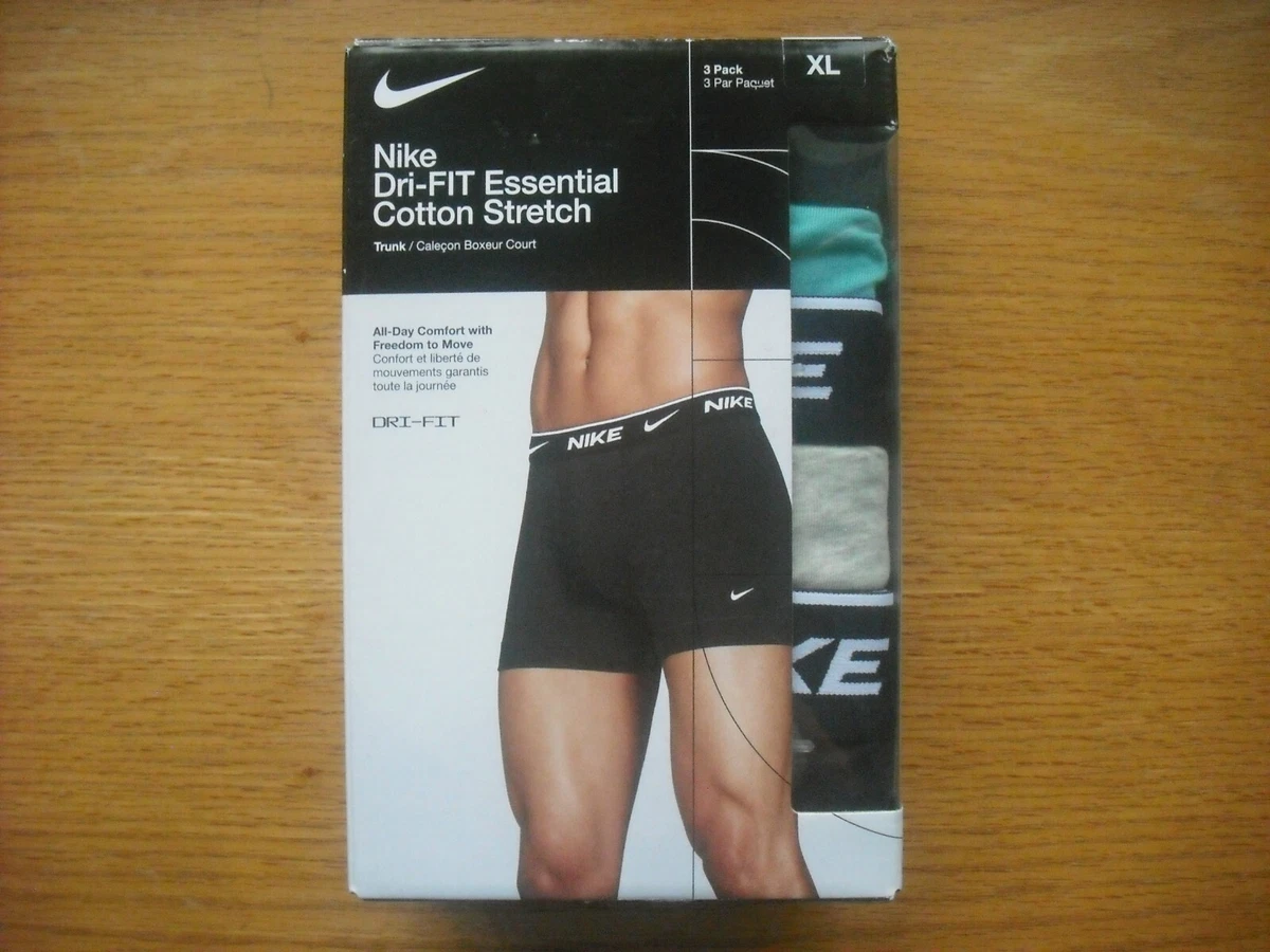 Mens NWT NIKE Boxer Briefs 3prs DRI-FIT Cotton Stretch Black Aqua  Sz:XL(40-42)